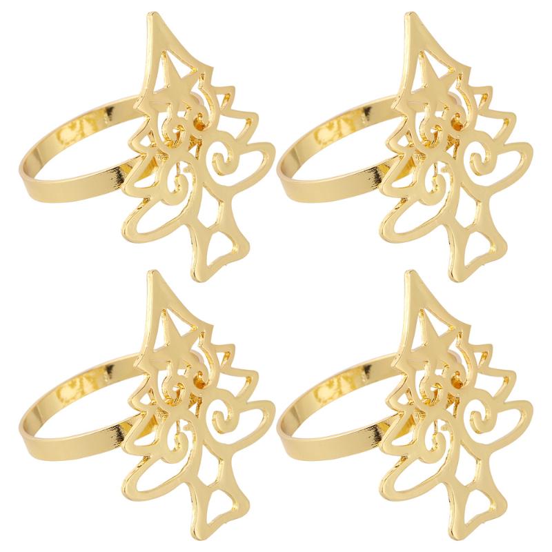 

4Pcs Western Restaurant Alloy Christmas Tree Napkin Rings Napkin Buckle