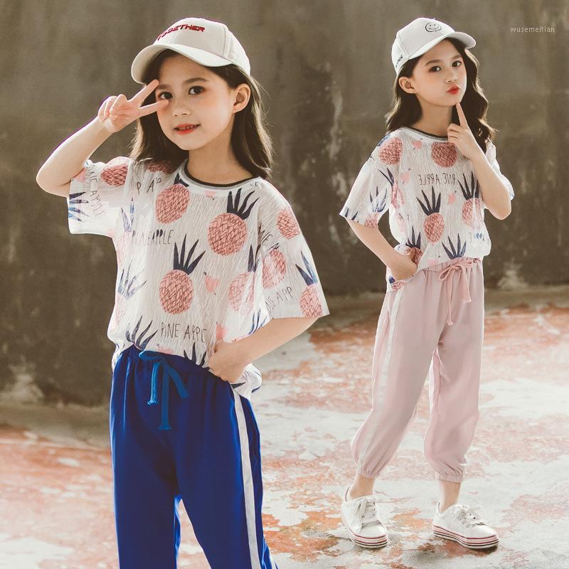 

Girls Clothes Set Pineapple T-shirt Tees + Casual pants 2PCS Kids Summer Clothing Fashion Girls Costume 6 8 10 12 11 13 14 Years1, Blue