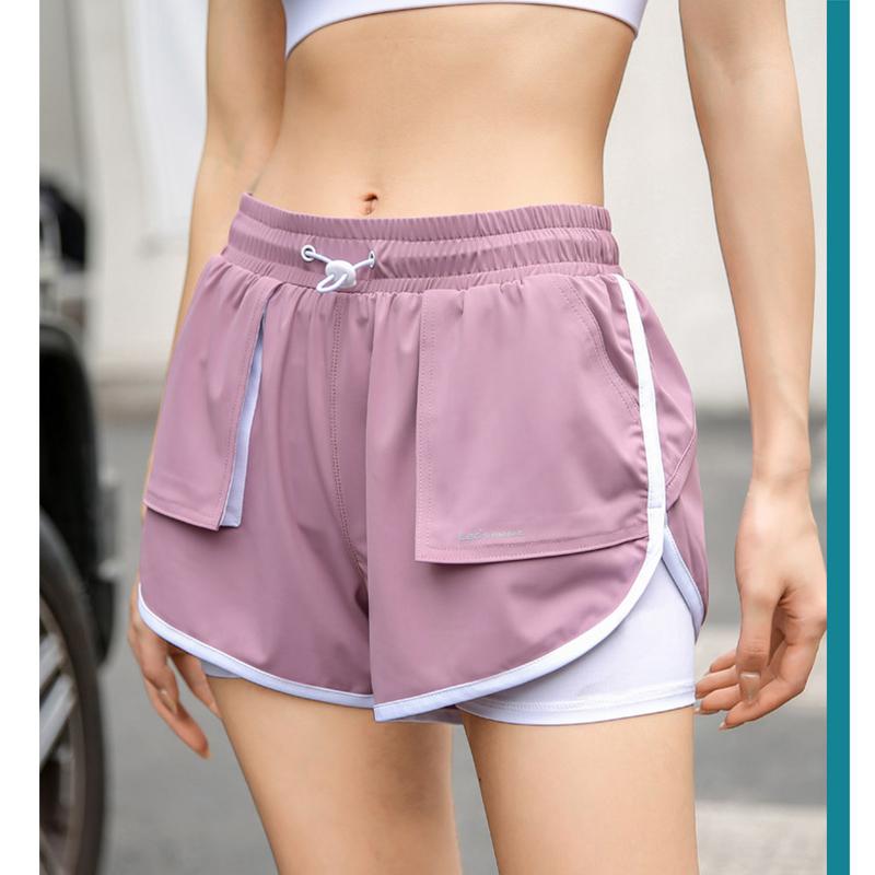 

2 In 1 Running Sport Shorts Women Yoga Shorts with Pocket Mesh Breathable Fitness Quick Dry Workout Gym Sportswear, Black