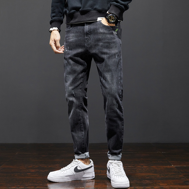 

2021 New Newly Vintage Designer Men Jeans High Quality Retro Black Gray Slim Fit Casual Denim Fashion Streetwear Elastic Pants 940k