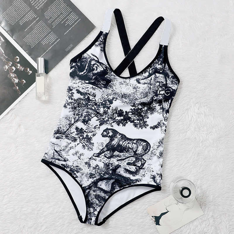 

Classic Printed Womens Sexy Bikinis Cross Strap Halter Women One Piece Swimwear Ladies Pool Beach Swim Bathing Suit, As pic