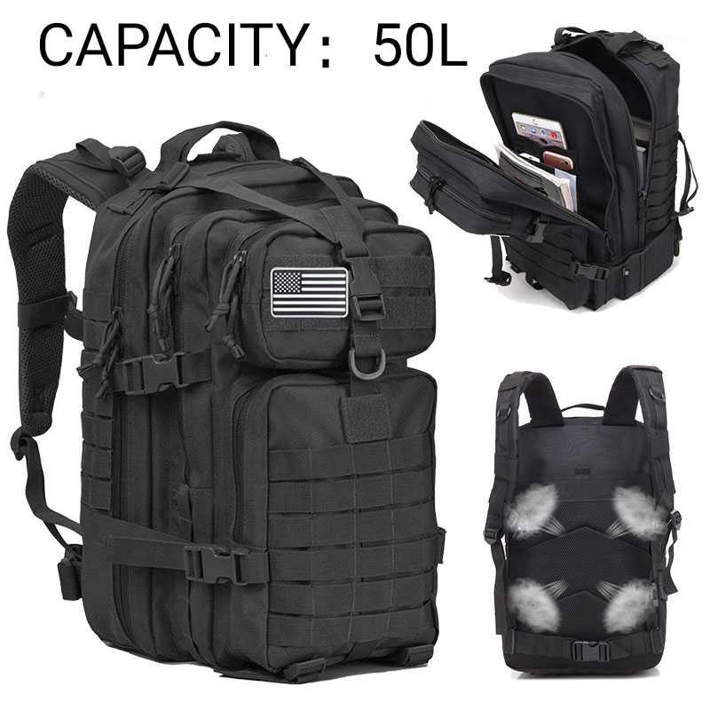 

50L Capacity Tactical Large 3d Backpack Army Tactical Assault Waterproof Accessory Travel Outdoor Sport Bags1, Black