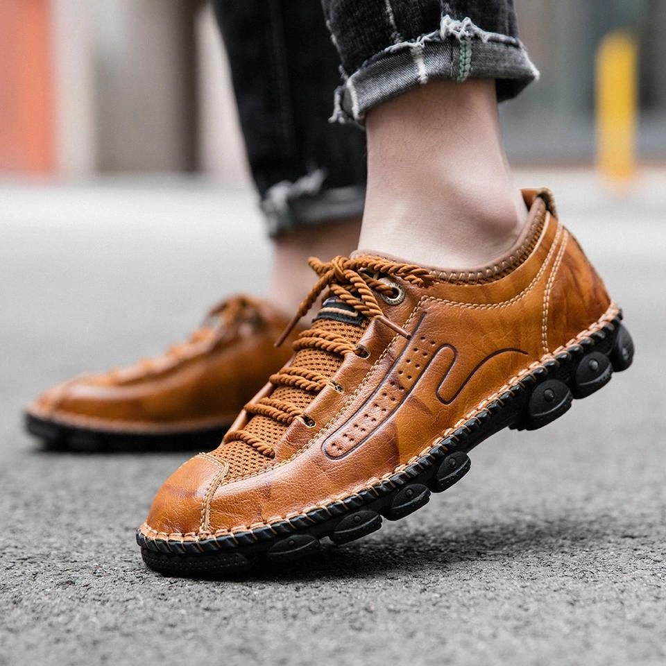 

Casual Shoes Men genuine Leather Flat Shoes outdoor breathable Lace-up Low Top Sneakers Tenis shoes Masculino big size 48 #gu3a