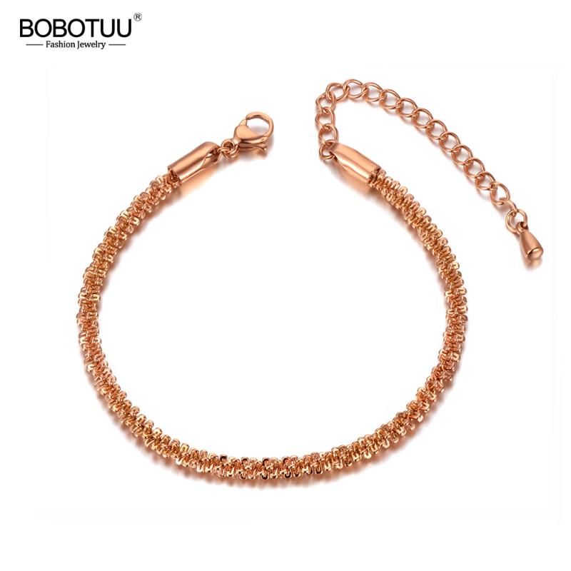 

BOBOTUU Fashion Rose Gold Stainless Steel Charm Strand Bracelets Bangle For Women Bohemia Trendy Chain & Link Bracelet BB20032
