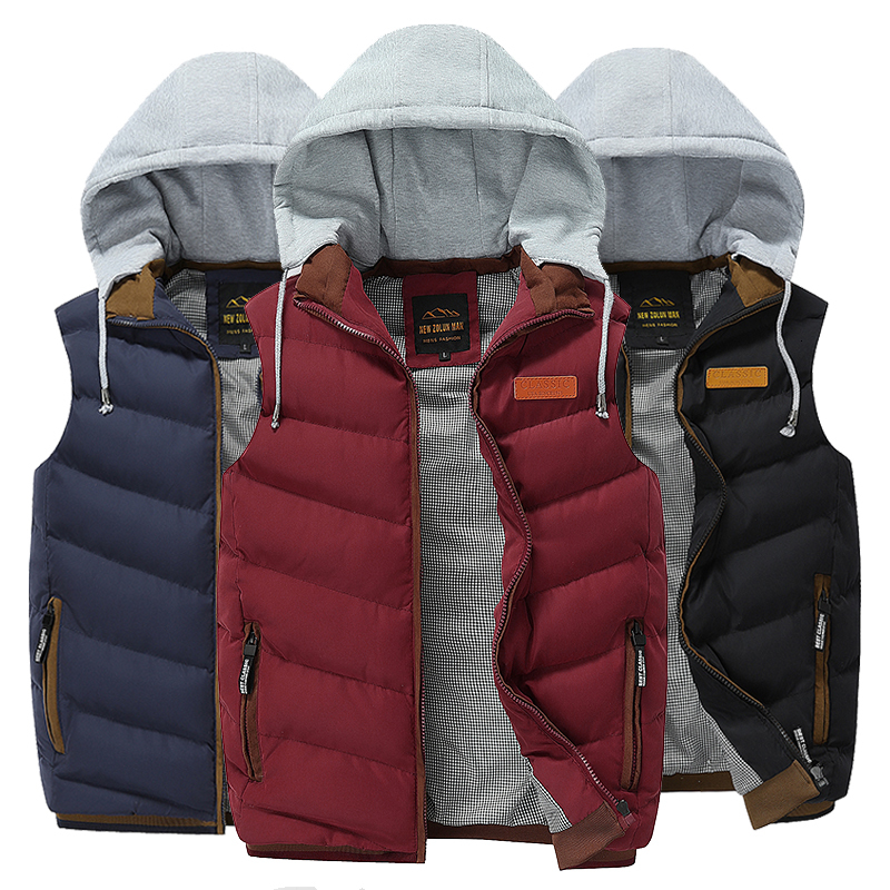 

2021 New Winter Casual Waistcoat Sleeveless Jackets Men Hooded Vest Outwear Hat Detachable Outcoats Etgt, Hq1618dark blue