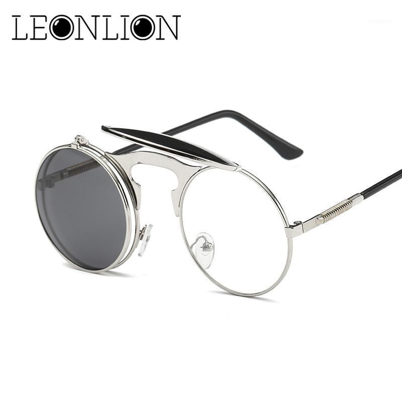 

LeonLion 2020 Gothic Steampunk Clamshell Sunglasses Men Brand Designer Sun Glasses Retro Coating Mirrored Round Glasses1