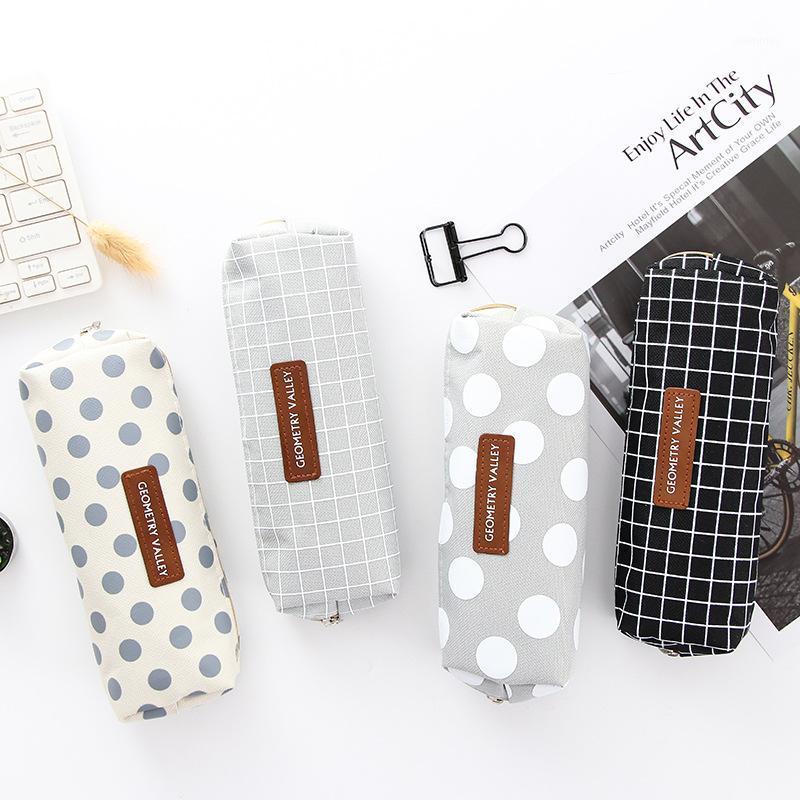 

1pcs Grid Stripes Canvas Pencil Case Stationery Storage Brief Style Pencil Bag School Gift Stationery Supply1