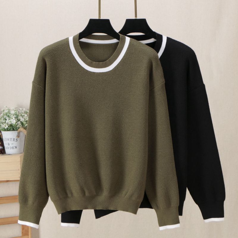 

2021 New o Neck Women Basic Sweater Chic Long Sleeve Soft Female Jumper Autumn Winter Clothing Striped Knitted Pullovers Top V5v9, Black 0644