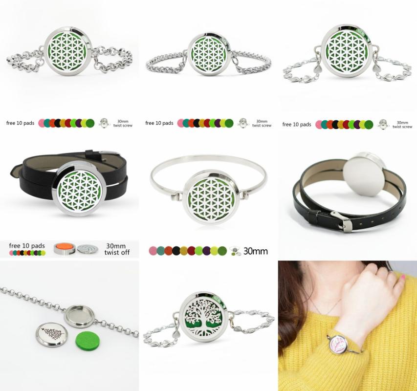 

Flower of life Stainless Steel Aroma Locket mixed style wrist Bracelet Magnetic Diffuser locket bangle Perfume 10 Pads