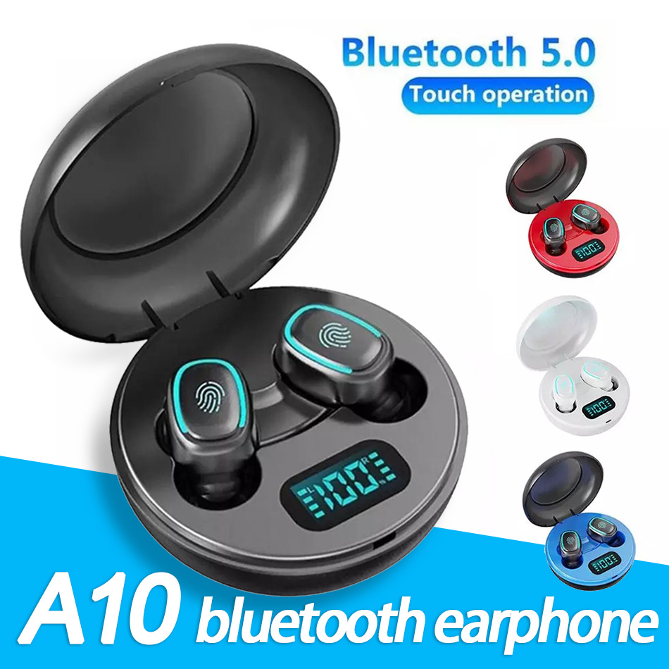 

A10 TWS Bluetooth Earphones BT5.0 Wireless In-Ear Bass Sports Stereo HIFI Headphones with LED Digital Display Charger box In Retail Box, Black
