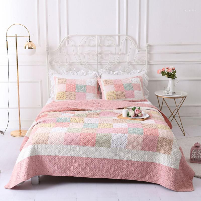 

CHAUSUB Cotton Bedspread Korea Quilts Quilt Set 3pcs Handmade Patchwork Quilted Bed Cover Sheets Shams  Size Coverlet1, Lavender