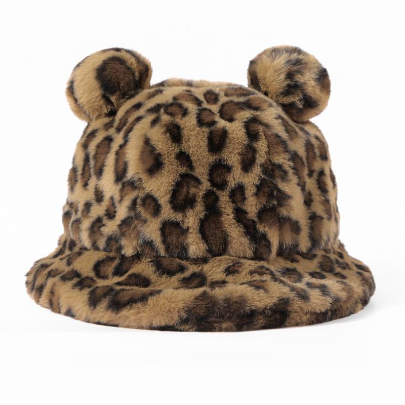 

2020 Season New Fashion Winter Leopard Pom Pom Flanging Fluffy Hats Women Lady Girls Warm Cap Outdoor Windproof Cold Proof