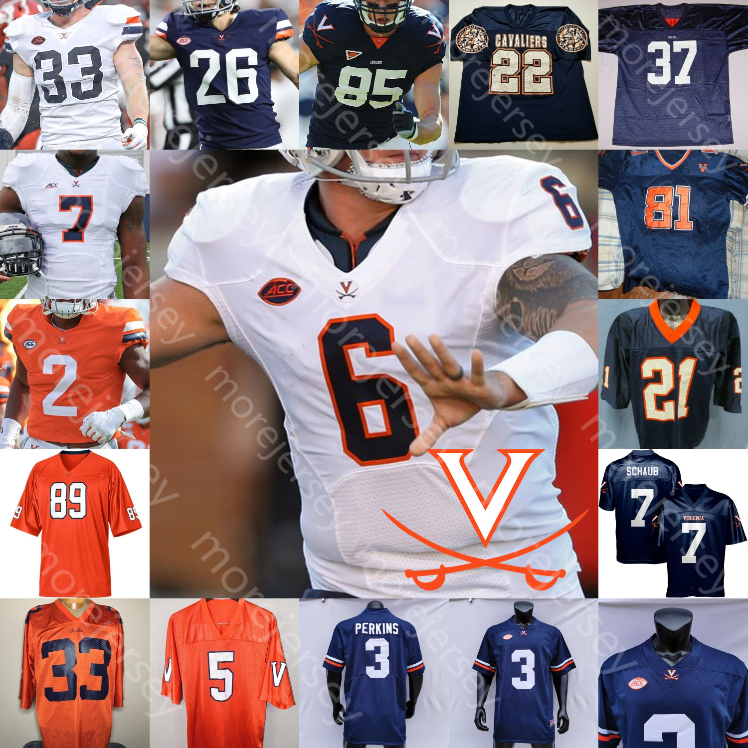 

Custom Virginia Football Jersey NCAA College Joey Blount Eli Hanback Heath Miller Ferguson Thomas Jones James Farrior Herman Moore Jones, Orange