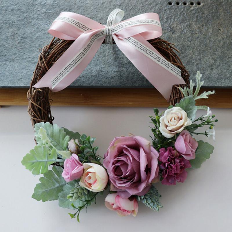 

Spring Summer Decor Rose Floral Wreath Party Home Decoration For Wedding Arch Front Door Wall Decor Flower Wreath Decoracion, 15cm
