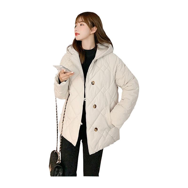 

Women Short Winter Jacket Student Hooded Windproof Down Jacket Oversize Cotton padded Parkas Outwear Coat, Beige