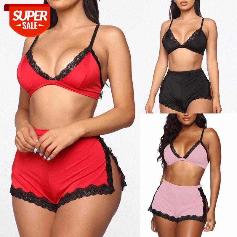 

Womens Casual Loose Solid Lace Trim Satin Camis Top Shorts Pajama Set Women Sleeveless Spaghetti Strap Nightwear #sp7T, Black;white