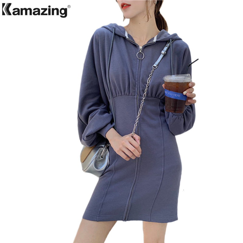 

2021 New Summer Autumn Casual Sweatshirt Long Sleeve Women Clothing Hooded Zip Simple Party Mini Mgtk, Black