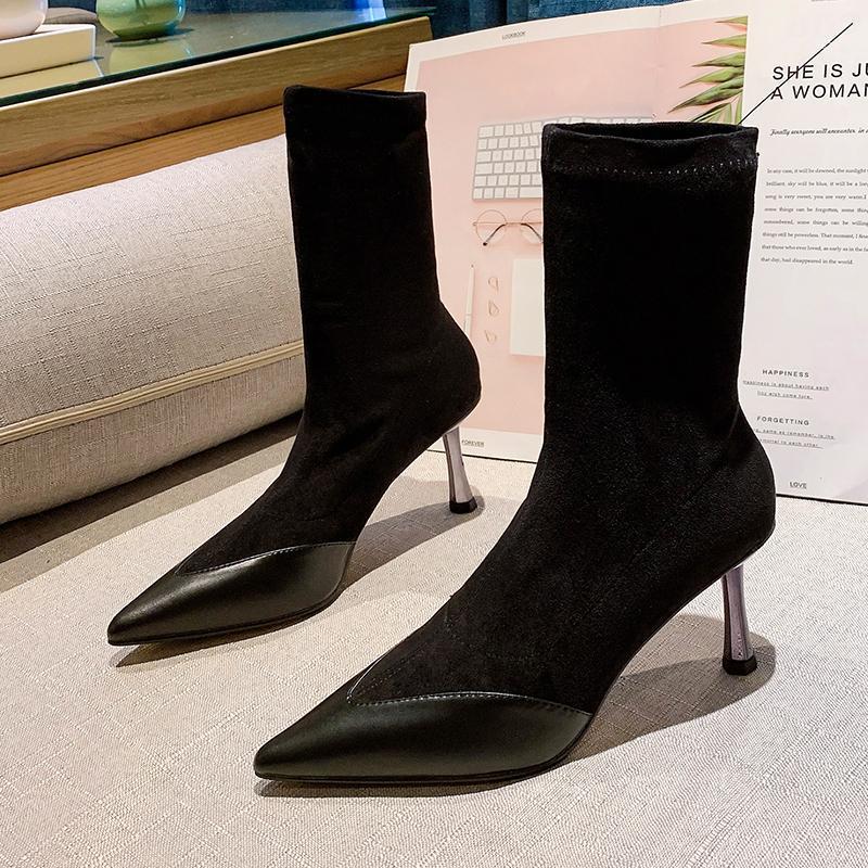 

White Mid-Calf Boots 2020 Women Shoes Autumn Boots-women Round Toe Booties Ladies Luxury Designer Low Heels Booties Short Sexy1, Black