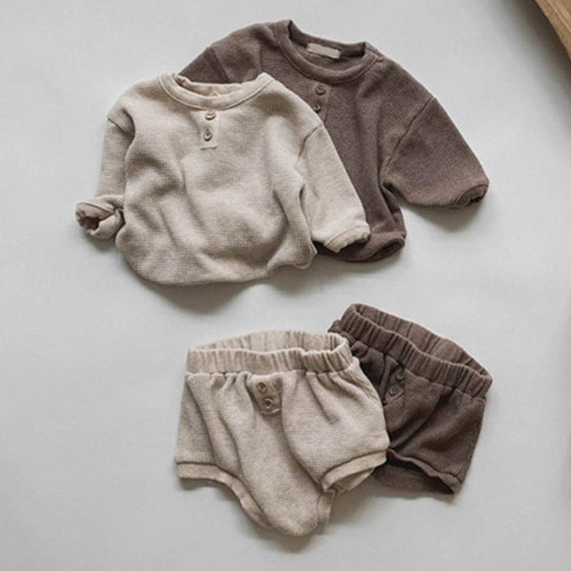 

Melario Newborn Infant Clothes Set Solid Baby Girl Clothes Long Sleeve Tops and Shorts Baby Boys 2Pcs Set, Ah4537 beige