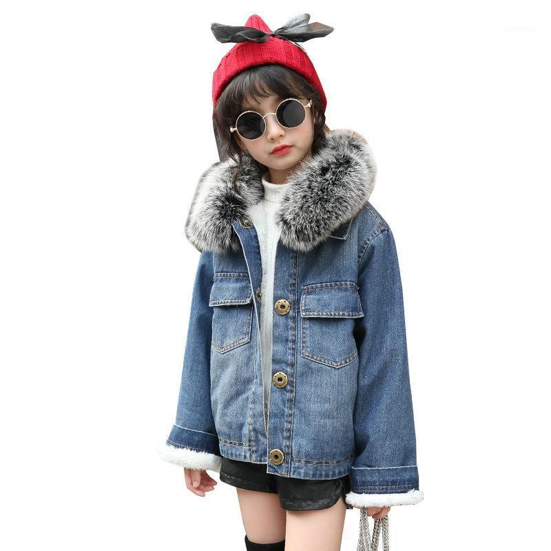 

fashion thicken warm girl jeans coat kids clothes single breasted girls denim jackets turn down collar children winter outwear1, Blue