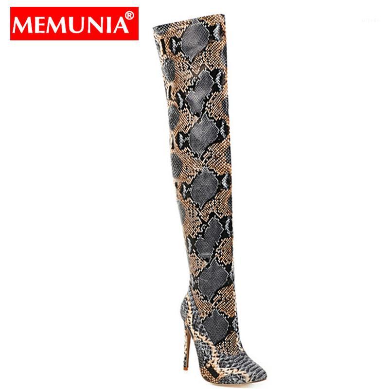 

MEMUNIA Big Small size 30-48 New snake pu leather women boots sexy high heels pointed toe party over the knee high boots1, White