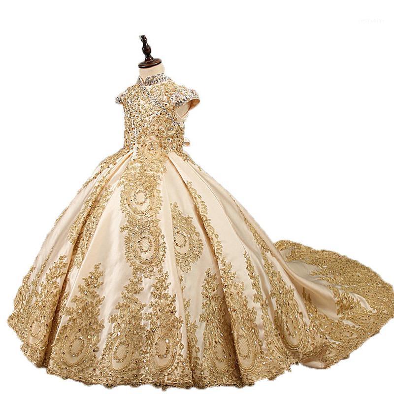 

Luxury Kids Ball Gowns Flower Girl Dresses Gold with Train Long Girls Pageant Dress Birthday Party Holy First Communion Dress1, Picture color
