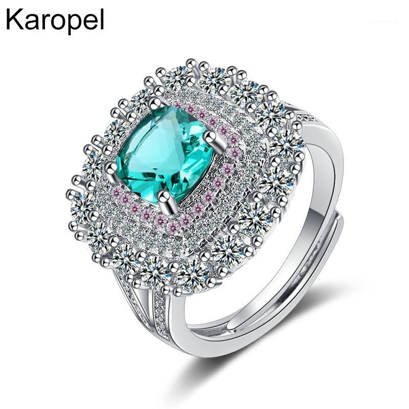 

Cluster Rings Karopel Luxury Zirconia Geometric Square Big Wide Surface Ring S925 Silver Open For Women Wedding Engagement Jewelry Gift, Golden;silver
