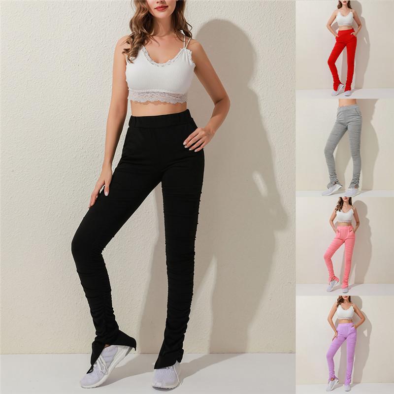 

Women Yoga Trousers With Pockets Solid Color Fashion Pleated Decor Casual Fitness Running Bodycon Trousers, Grey