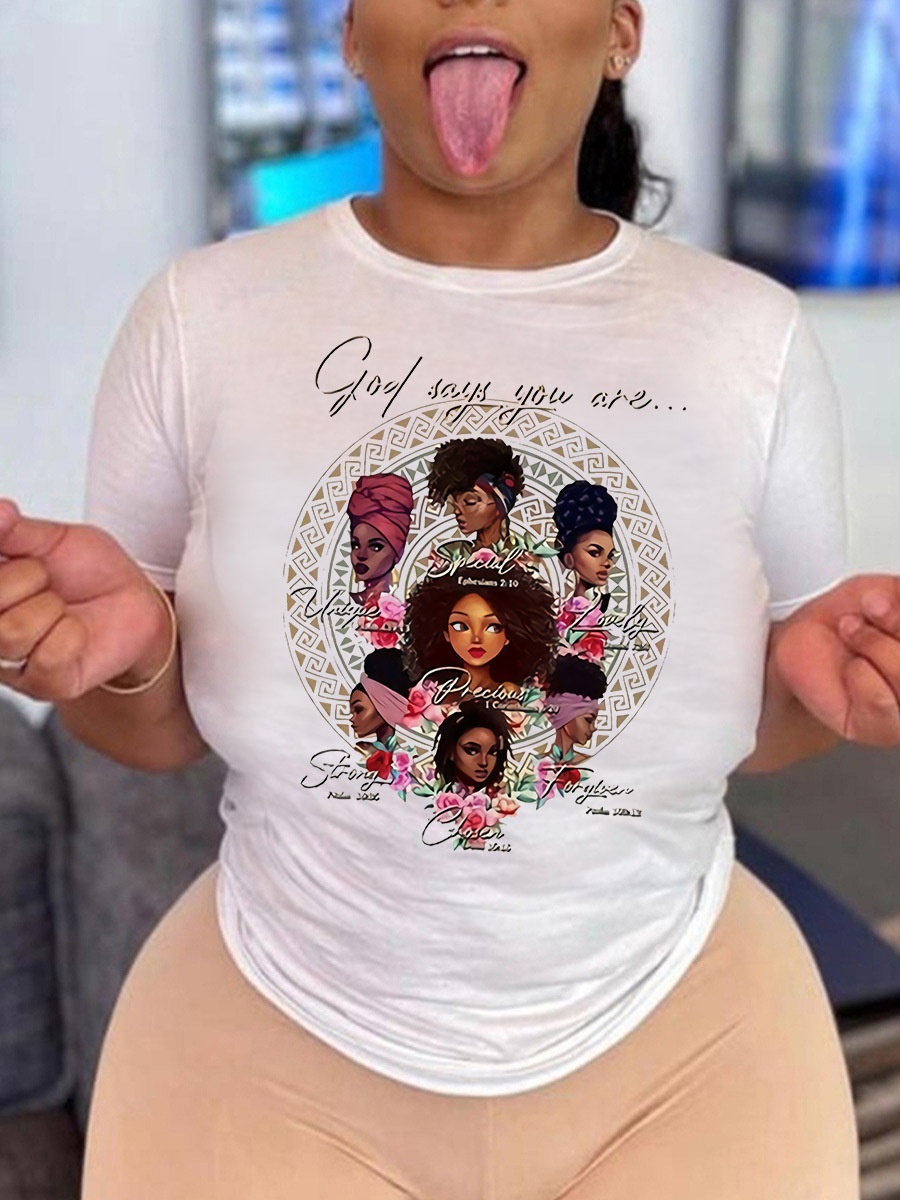 

Women's black girl your stunning afro print Woman Proud woman fashion round neck T-shirt white short sleeves, Pink