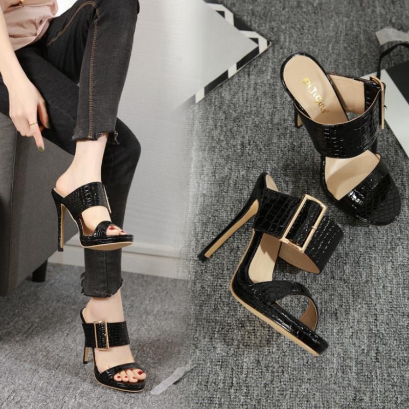 

For New summer 2021 stiletto high heels European and American foreign trade sandals open toe women's shoes, Black