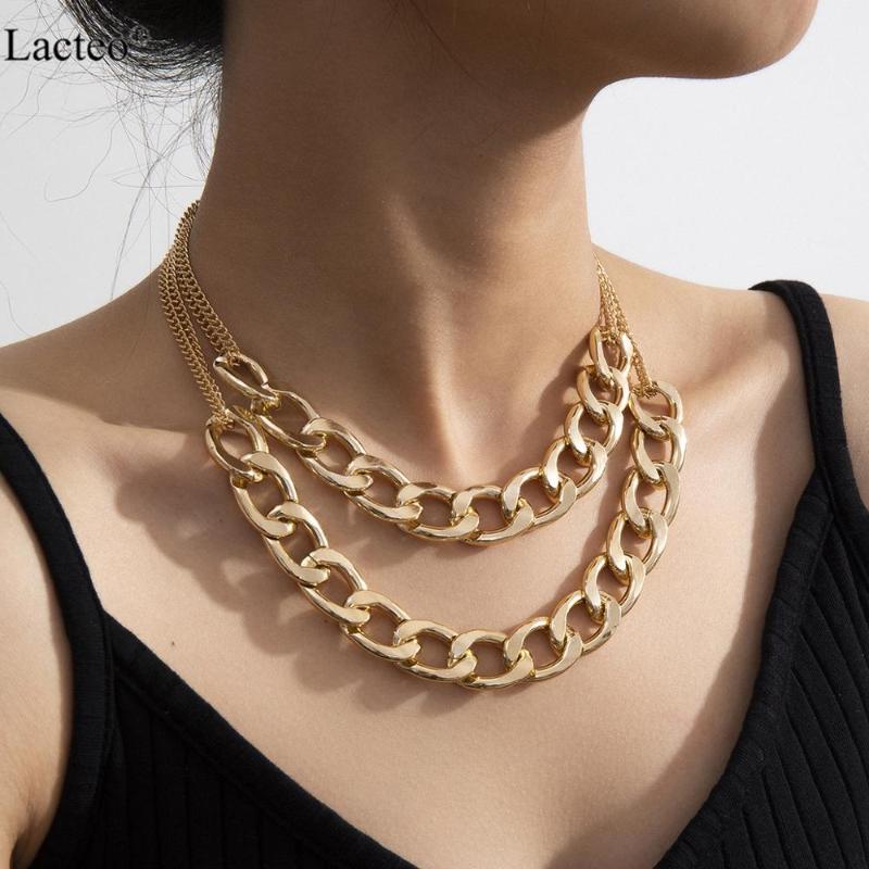 

Lacteo Miami Cuban Multi Layered Chain Choker Necklace Street Punk Thick Chunky Chain Charm Necklace for Women and Men Gifts