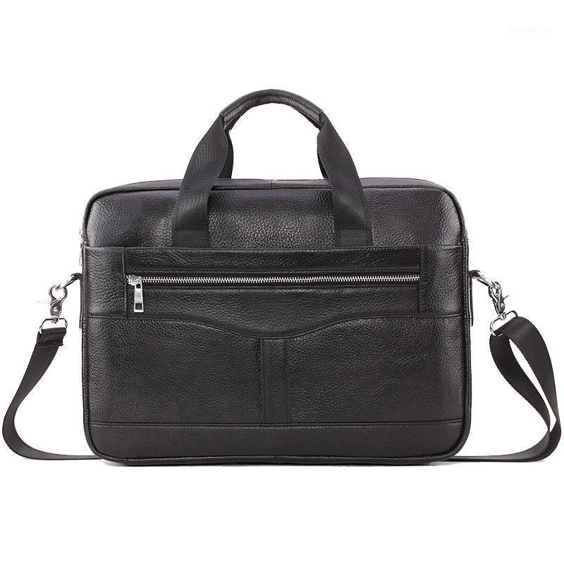 

PI UNCLE Official Package Mail Bag Men's Leather Bag 14-Inch Laptop Men's Office Business Handbag1, Black