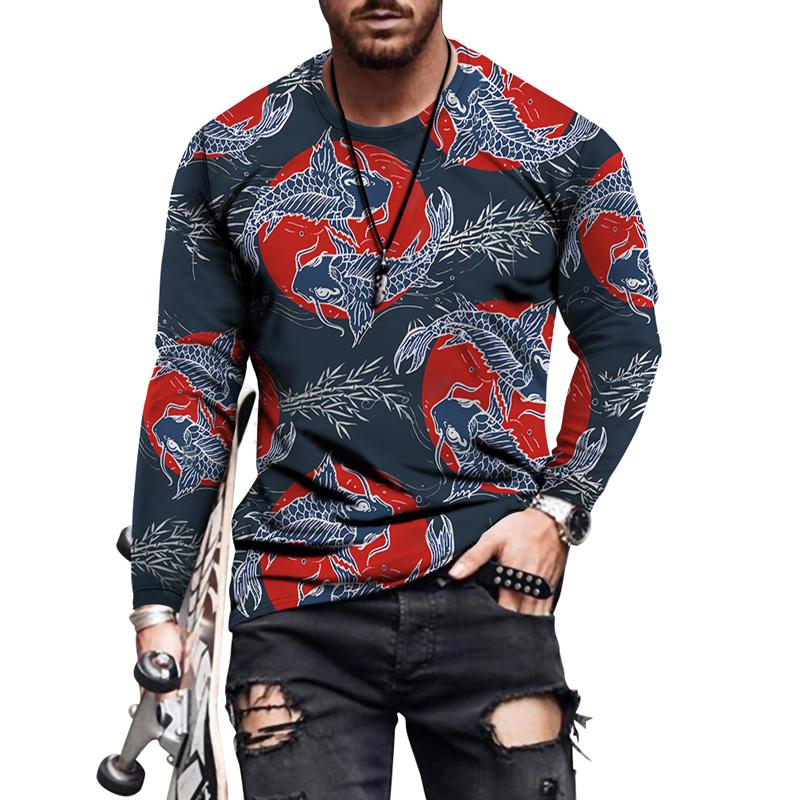 

Men's T-Shirts 2021 Summer Autumn Tiger Dragon Printed T Shirts And Women's 3D Casual Top Tee Long Sleeve Animal Round Neck Tshirt, White;black