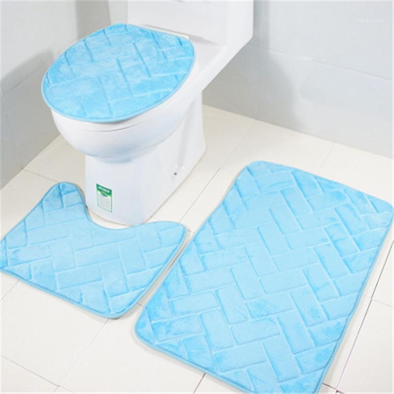 

Non Slip Bath Mat with Toilet Cover 3 Pieces/set Geometric Carpet Bath Toilet Floor Mat Flannel Foam Pad Wc Rug Rug Set B1