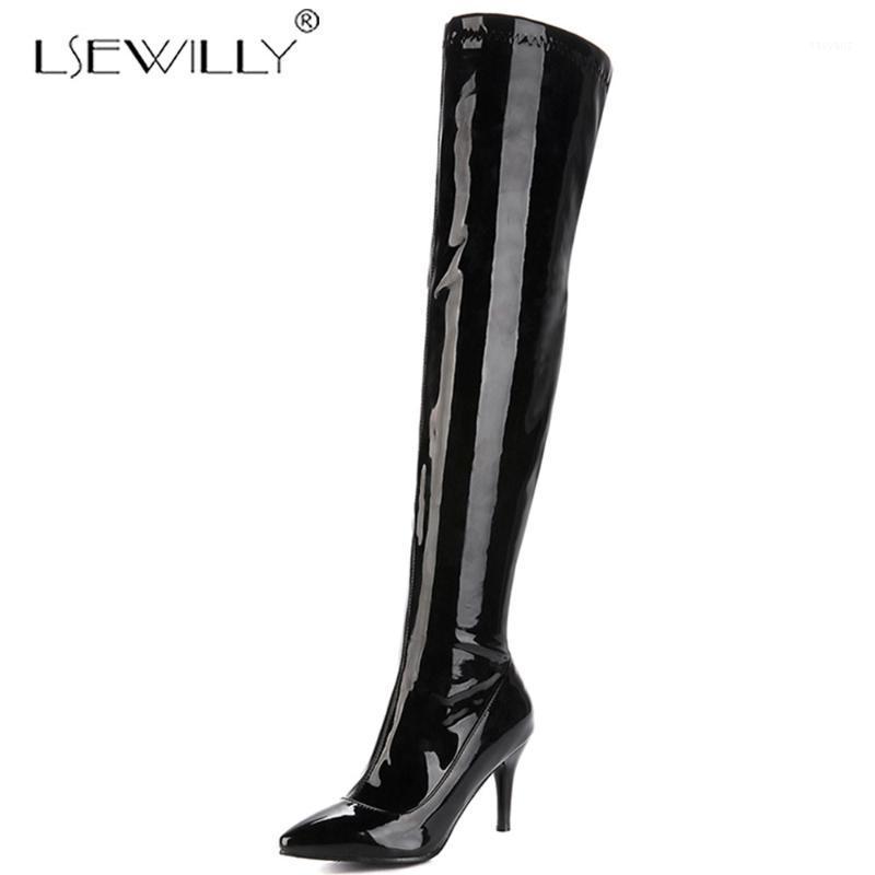 

Lsewilly New thigh high boots women zip pointed toe autumn sexy high heels over the knee boots ladies Night Club Shoes K1311, Black