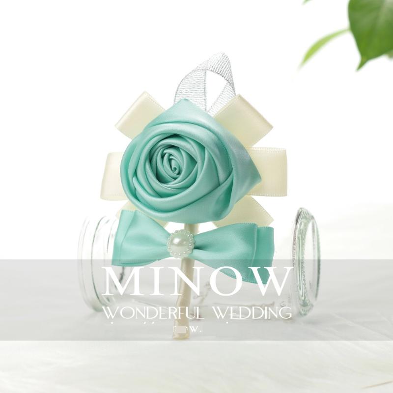 

Hand Made Silk Rose in Tiffany Blue Groom Man Boutonniere Or Bride Girl Wrist Corsages Wedding Flowers Bouquet Party Decoration, Tiffany boutonniere