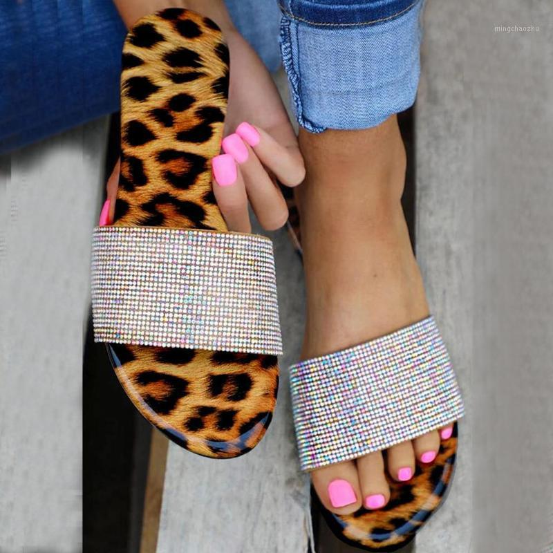 

Leopard Flats Flip-flops Woman Shoes New Arrival Open Toe Rhinestone Casual Beach Shoes Flats Slippers Zapatos De Mujer 20201, Blue