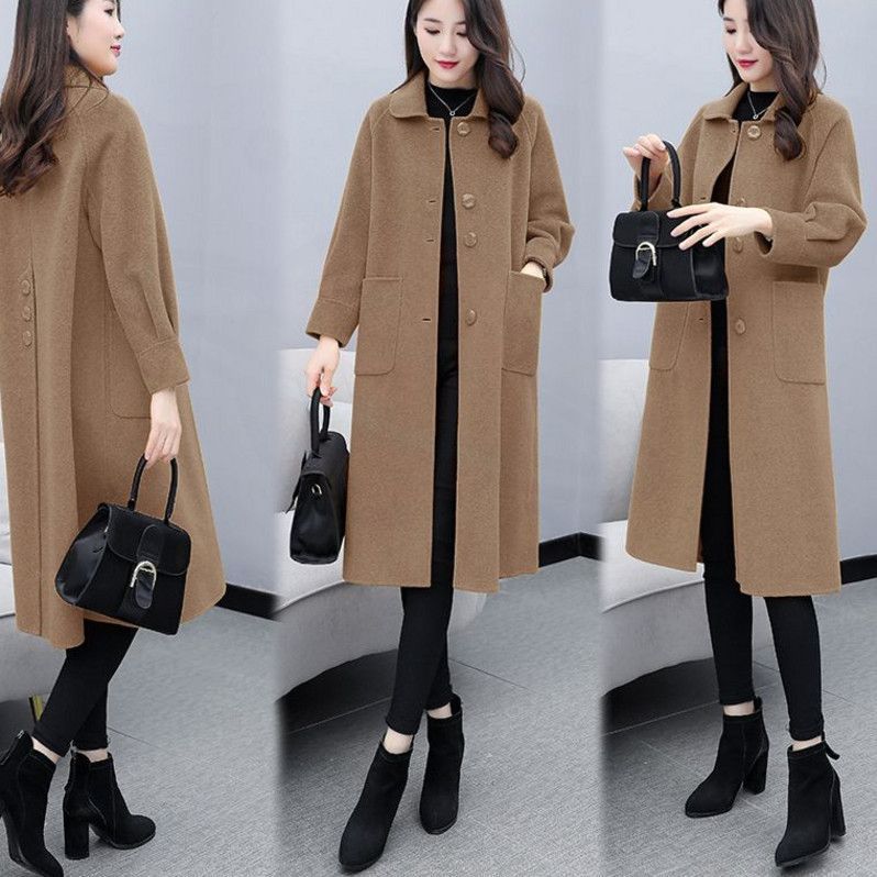 

2021 New Mid-length Korean Style Autumn and Winter Female Wool Sleeve Woolen Coat 4Y5D, Yellow