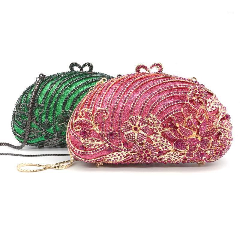 

Bee In Luxury Hollow flowers Sector Hand Inlaid Diamond Evening Bag Women'S Wedding Zero Wallet1, Green