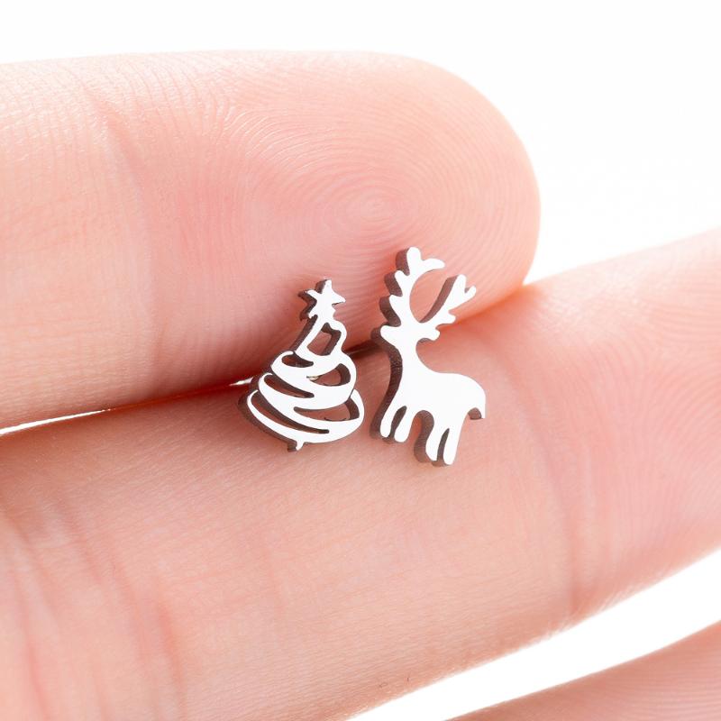 

Stainless Steel Asymmetric Earrings Geometric Women Men Christmas Tree Elk Stud Earring Fashion Jewelry Best Gift for Friend