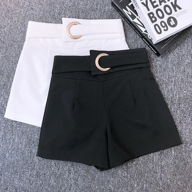 

Fashion Women High Waist Shorts Slim Short Femme Spring Summer Shorts Elegant Black White Wide Leg Suit Shorts Hotpants C5360 Y200512