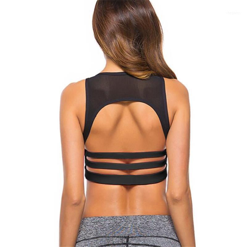 

2020 New Mesh sports bra Oblique One Shoulder Strap Women's Sports Bra Hollow out Back Lines Strenuous Exercise fitness Tops1, Black