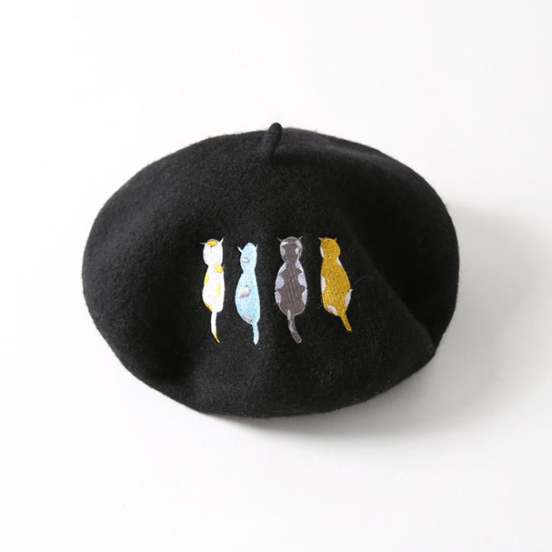 

Cat Beret woman autumn winter lovely bud hat painter Hat Wool