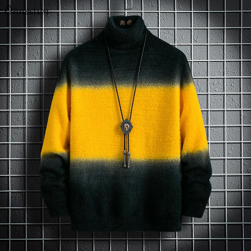 

Onnestun Warm Sweater Men New Winter elasticity Men's Sweater Knitted Pullover Casual Gradient printing Thicken Men, Black