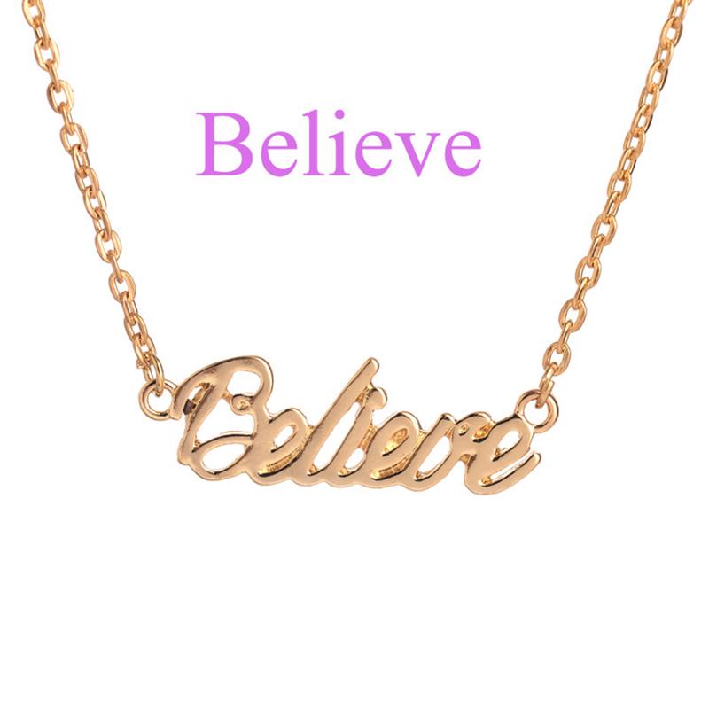 

Inspirational Block Letter Word Believe Pendant Charm Necklace and Chain Jewelry