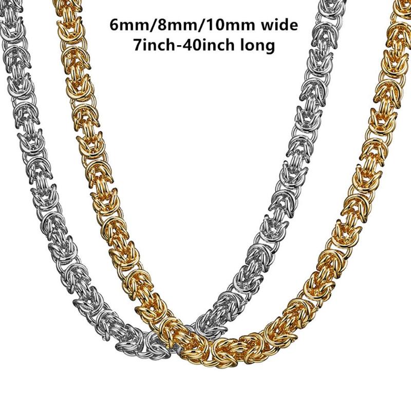 

Fashion 6mm/8mm/10mm 316L Stainless Steel Necklace Gold Silver Color Handmade Byzantine Link Chain For Mens Womens