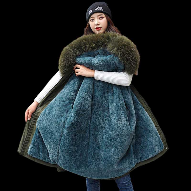 

2020 New Cotton Thicken Warm Winter Jacket Coat Women Casual Parka Winter Clothes Fur Lining Hooded Parka Mujer Coats, Black