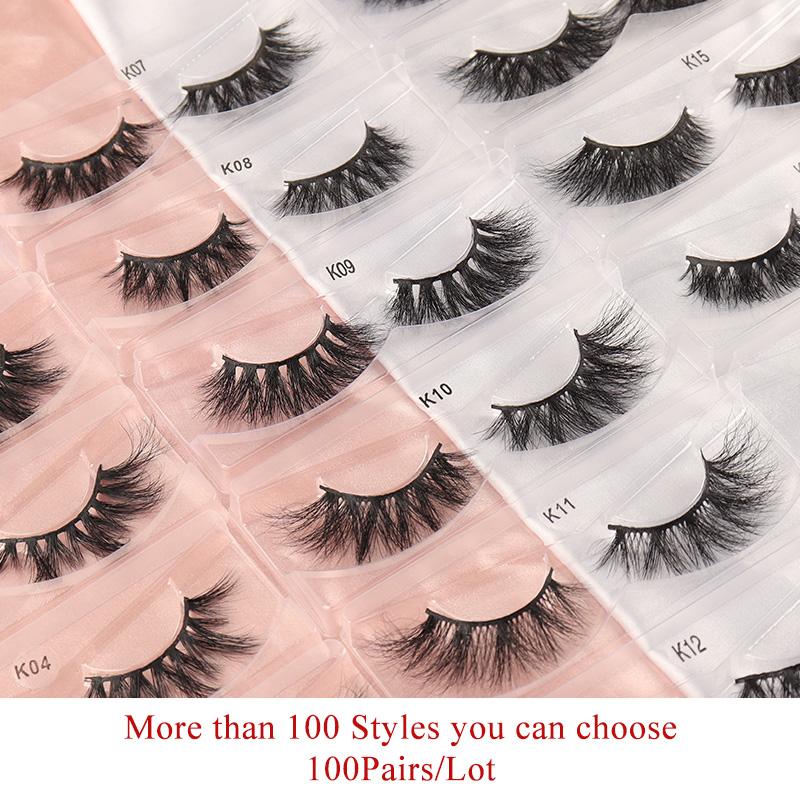 

Wholesale 100 Pairs 3D Mink Eyelashes With Tray No Box Natural/Thick Long False Eyelash Makeup for Beauty