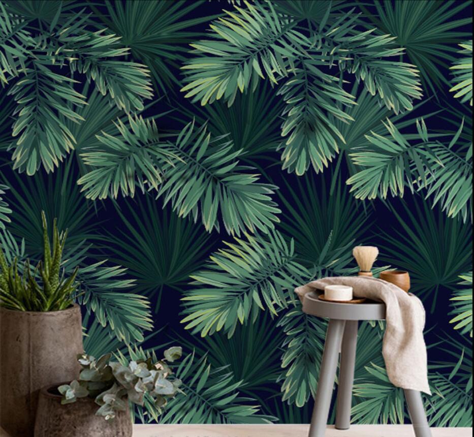 Green Plant Wallpapers bedroom TV background hotel restaurant Southeast Asia hand painted wallpaper custom wall canvas-image-631593970