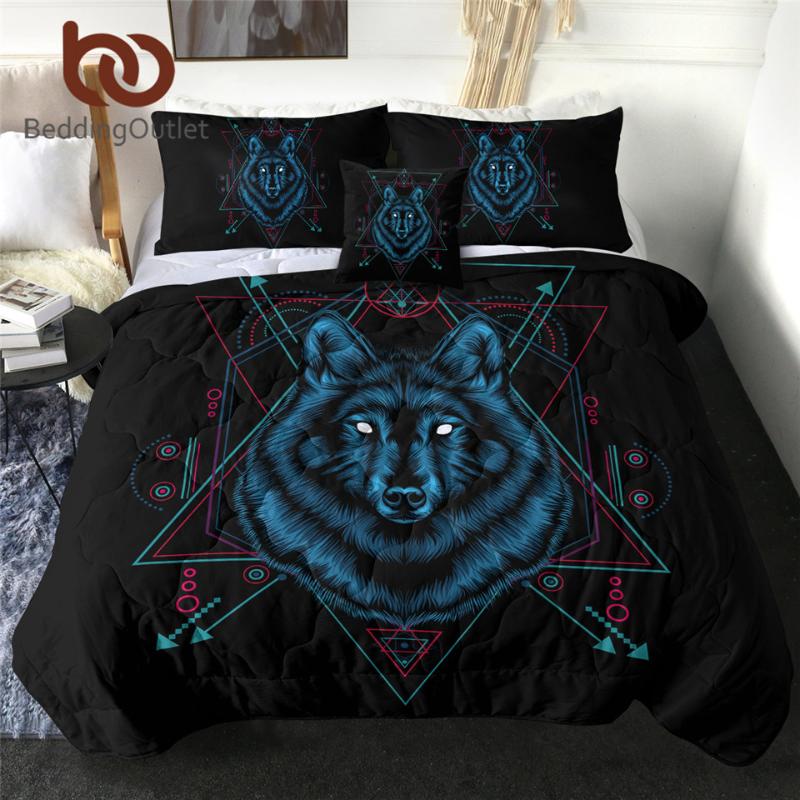 

BeddingOutlet Wolf Head Quilted Quilt Sacred Geometry Bedding Throw Vivid Thin Duvet 4-Piece Air-conditioning Comforter couette